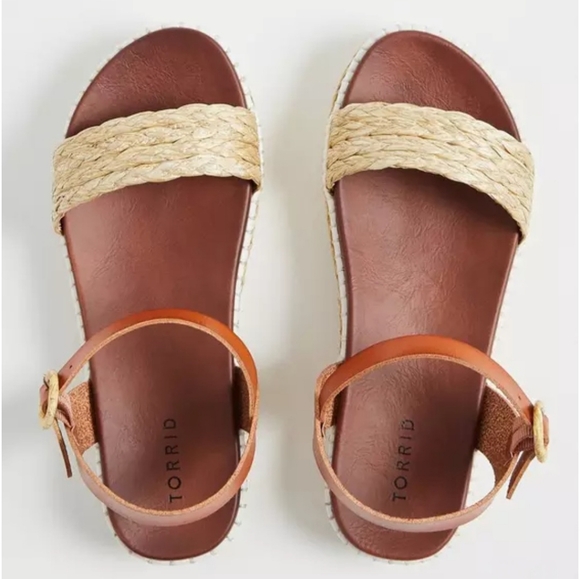 Cognac Faux Leather & Tan Woven Espadrille Flatform - Picture 2 of 6